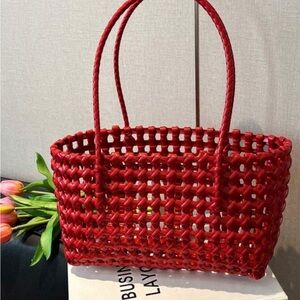 Elegant Red Woven Tote Bag